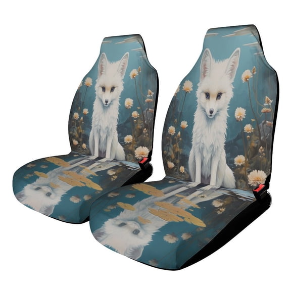 White Fox Water Car Seat Covers Car Accessories 2PCS Set Soft Front Seat Protector Cover