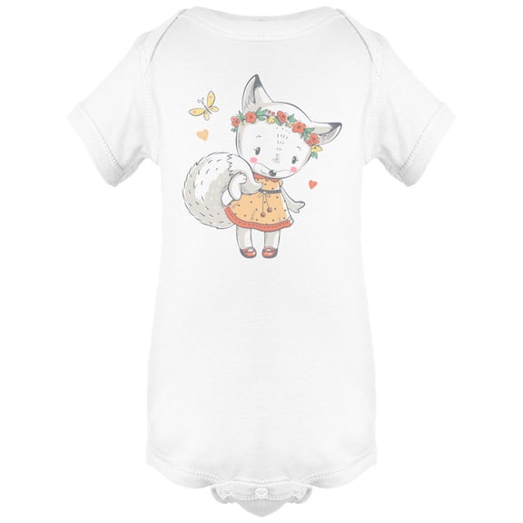 White Fox With Orange Dress Bodysuit Infant -Image by Shutterstock, Newborn