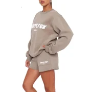 White Fox Women's Long Sleeve Outfit Set Letter 2 Piece Sweatshirt & Lounge Shorts Sweatsuit Casual Cozy Workout Sports Tracksuit Loungewear