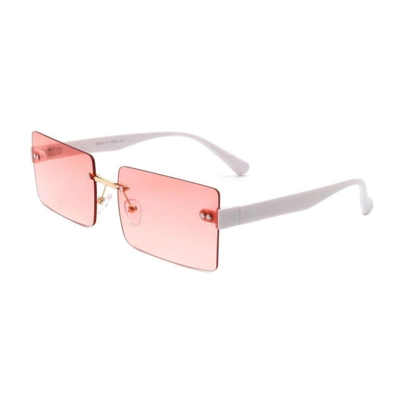 White Frame Square Sunglasses - Pink Lens UV Protection Cute Casual Eyewear