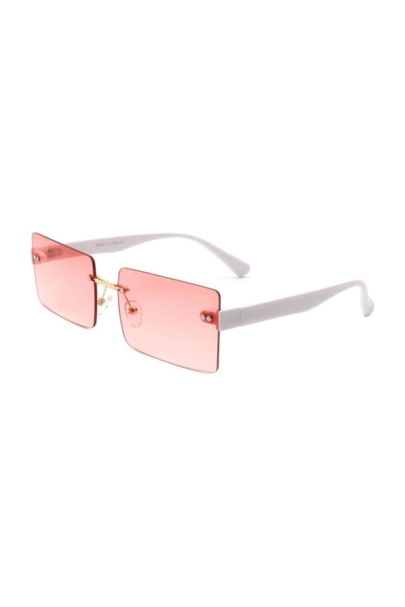 White Frame Square Sunglasses - Pink Lens UV Protection Cute Casual Eyewear