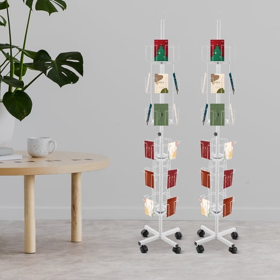 White Free Standing Display Stand Spinning Portable Rotating Greeting Card Rack for Classrooms Offices Libraries