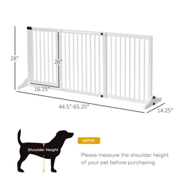 White Freestanding Adjustable Pet Gate with Built-In Door