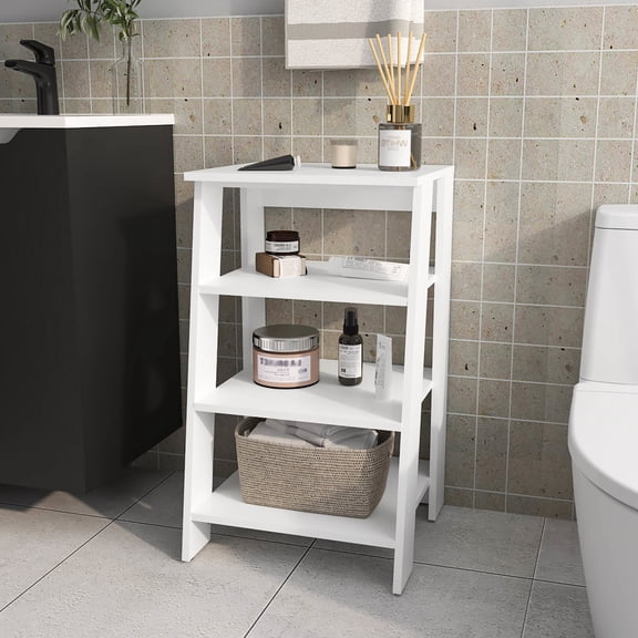 White Freestanding Bathroom Shelf - 4 Tier Storage, Modern Decoration, Quick Assembly Contemporary Style, Easy To Install