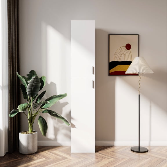 White Freestanding Cabinet With Shelves For Practical Music Room Organizer Space-saving Storage