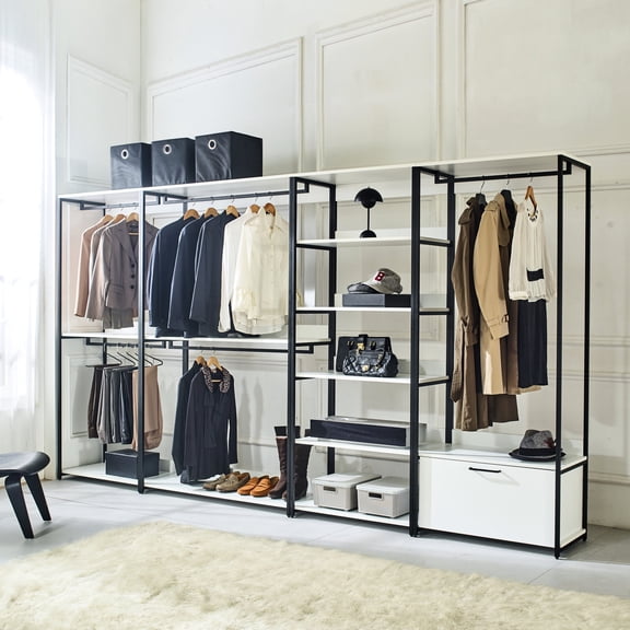 White Freestanding Closet Metal Frame - Extra Deep Storage Options, Powder Coated For Longevity, Water & Heat Build, Stain Scratch Finish, E0 Board, 2x Thicker , Made In , Modular Configuration