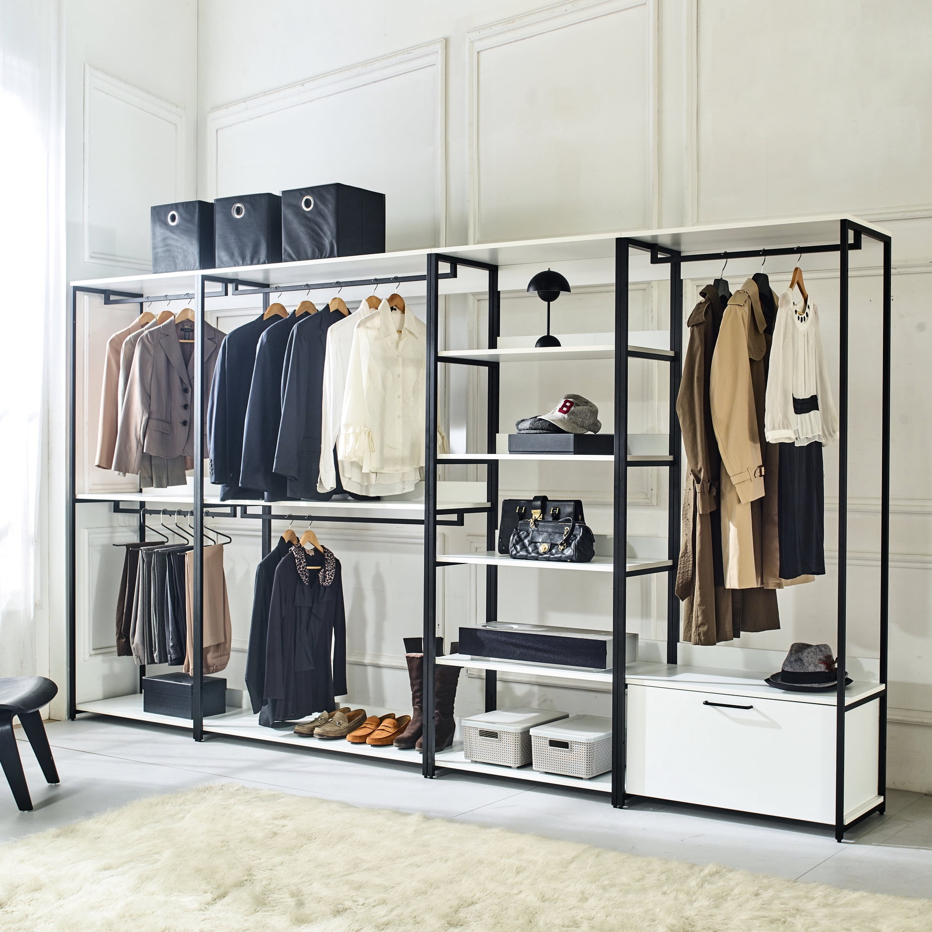 White Freestanding Closet System - Metal Frame Powder Coated, Extra