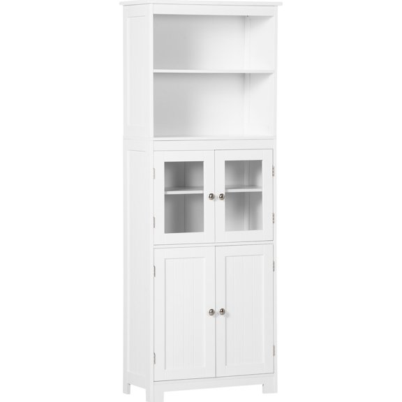 White Freestanding Kitchen Storage Unit with Glass Door / Organized Storage for Dining Room