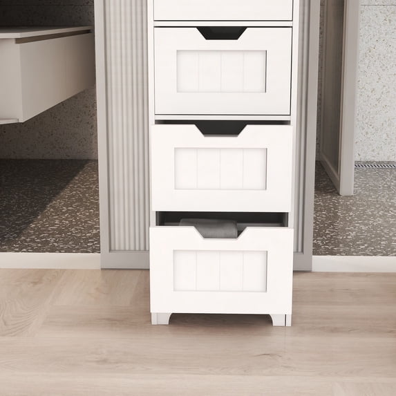 Kitchen Recipe Layout White Freestanding Storage Cabinet with 4 Drawers for Bathroom Living ...
