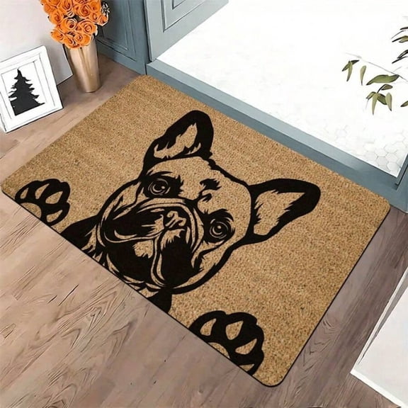 White French Bulldog Pattern Outdoor Doormat - Thick Coir With Non-Slip Backing, 0.47 Inch Sponge Thickness