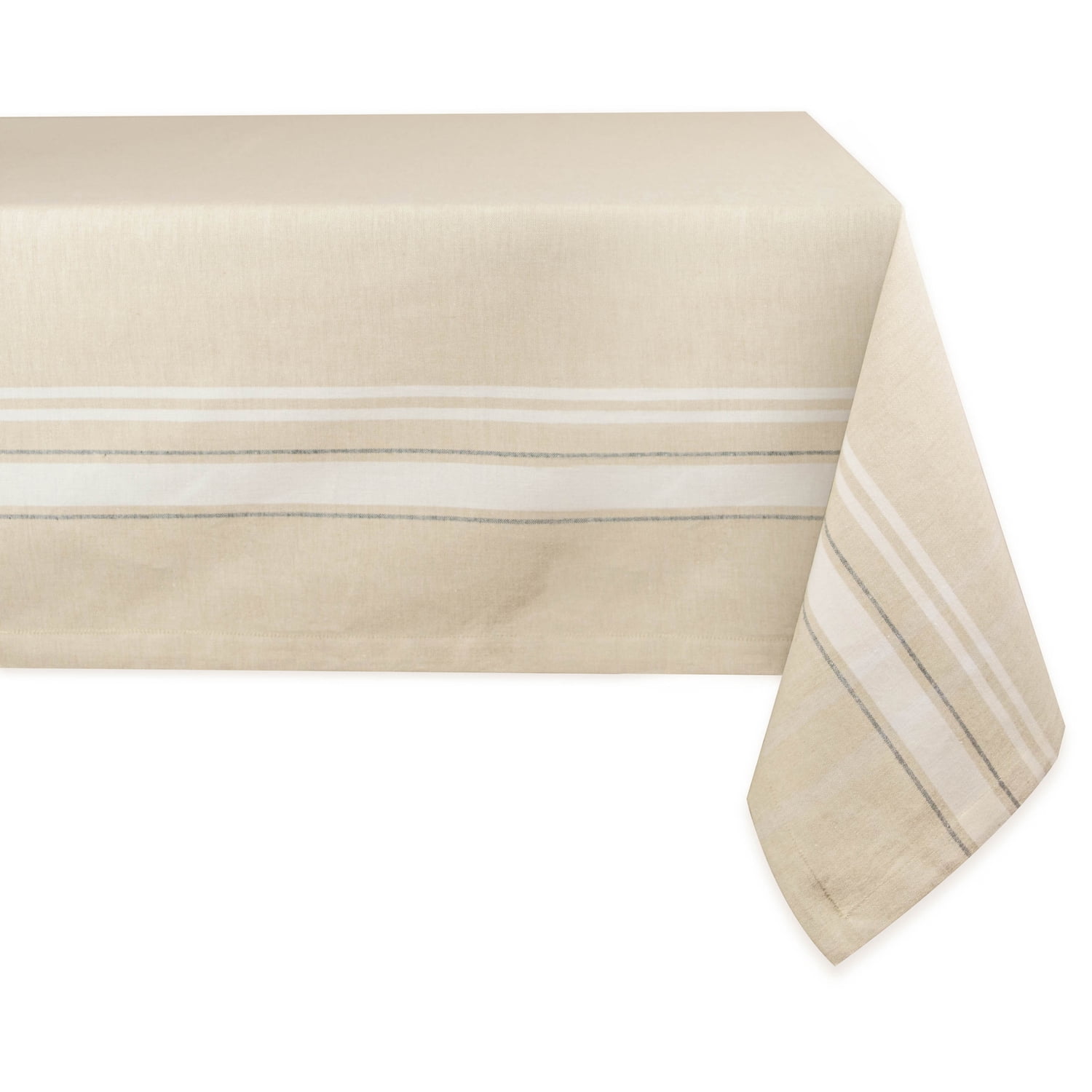 60 x 120 in. Beige and White Striped Vinyl Tablecloth