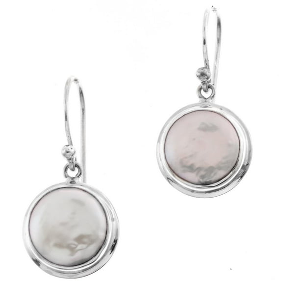 White Freshwater Coin Cultured Pearl 925 Sterling Silver Earrings, 9/16"