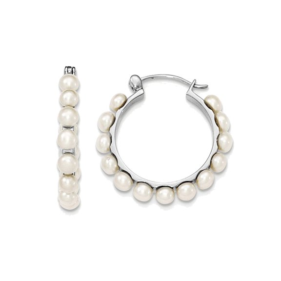 White Freshwater Cultured 4-5mm Pearl Hoop Earrings in Sterling Silver