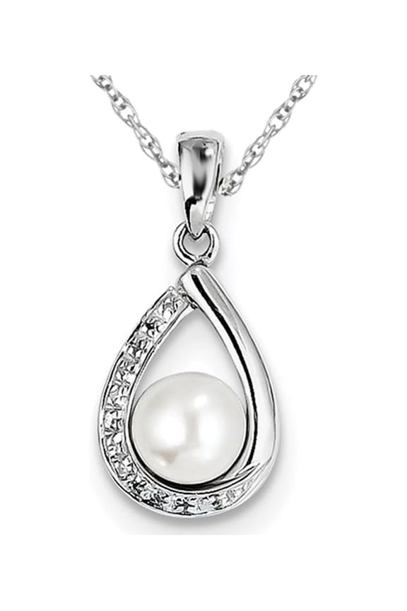 White Freshwater Cultured Pearl 6mm Teardrop Pendant Necklace in Sterling Silver with Chain for Women