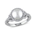 thumbnail image 1 of White Freshwater Cultured Pearl 8.5-9mm and Cubic Zirconia (CZ) Halo Ring In Sterling Silver for Women, 1 of 6
