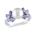 thumbnail image 1 of White Freshwater Cultured Pearl 8-8.5mm with Diamond and Tanzanite and Amethyst Ring In Sterling Silver for Women, 1 of 6