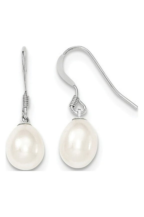 White Freshwater Cultured Pearl 8-9mm Dangle Earrings in Sterling Silver