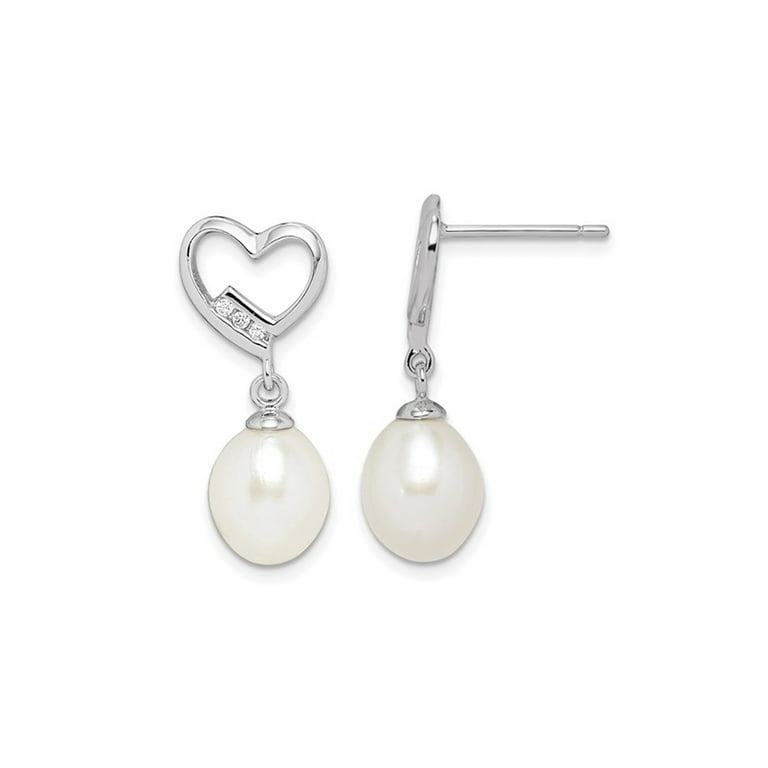 Simulated Pearl and Cubic Zirconia Drop Earrings Rhodium on Sterling Silver Simulated Pearl and Cubic Zirconia Drop Earrings Rhodium on Sterling Silver