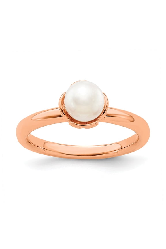 White Freshwater Cultured Pearl Sterling Silver Pink-Plated Ring