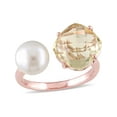 thumbnail image 1 of White Freshwater Cultured Pearl and Lemon Quartz Ring In Rose Plated Sterling Silver, 1 of 4