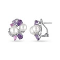 thumbnail image 1 of White Freshwater Cultured Pearl with Amethyst, Created Pink and Created Synthetic White Sapphire Cluster Earrings Sterling Silver for Women, 1 of 5