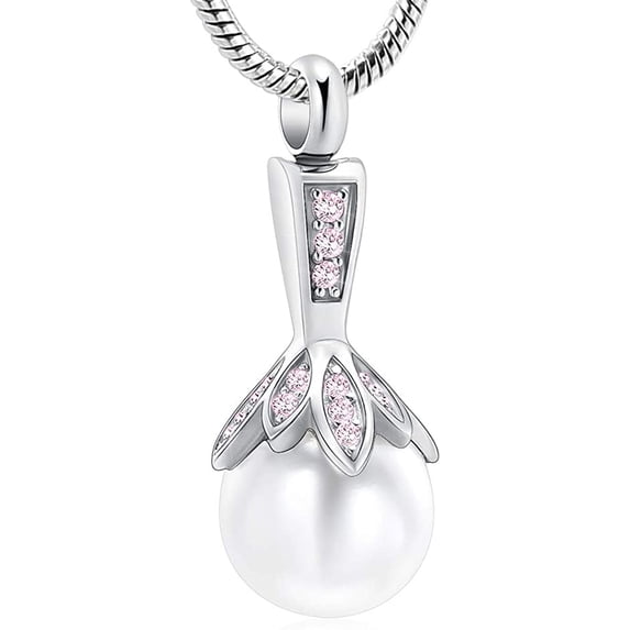 White Freshwater Urn Necklace for Ashes Urns Pendant Memorial Cremation Necklaces Stainless Steel Ashes Necklace for Men Women
