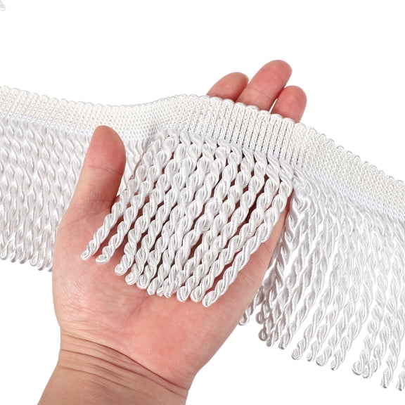 White Fringe Trim, 5 Yards x 4inch Fringe Trim Curtain Tassel Thick Long Fabric Sewing for Curtain Sofa Clothes DIY Decoration