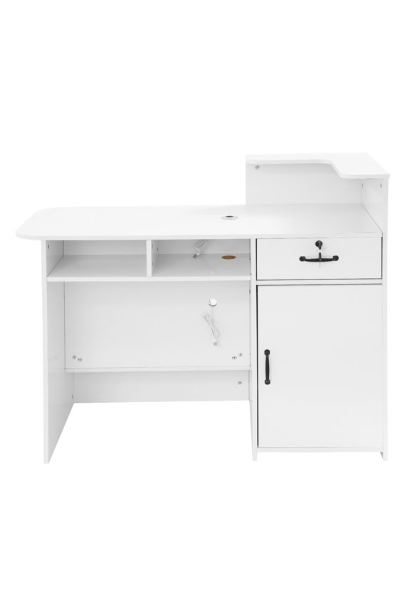 Modern Reception Desk with Locking Drawer & LED Lights, 47" L x 20" W Small Front Desk Reception Counter for Office, Salon, Store