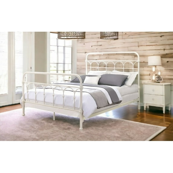 White Full Bed with Spindle Headboard - 4 Sturdy Slats & Box Spring Support