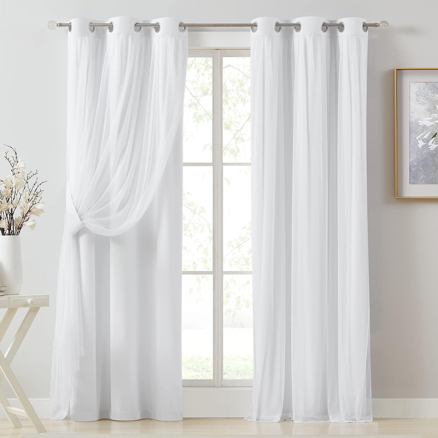 White Full Blackout Curtain Panels with Sheer Overlay Mix and Match ...