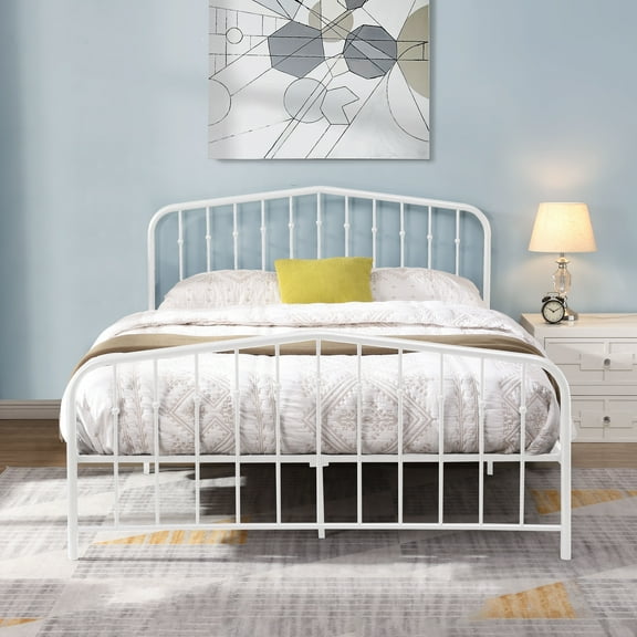 White Full Metal Platform Bed (Fully Slated)