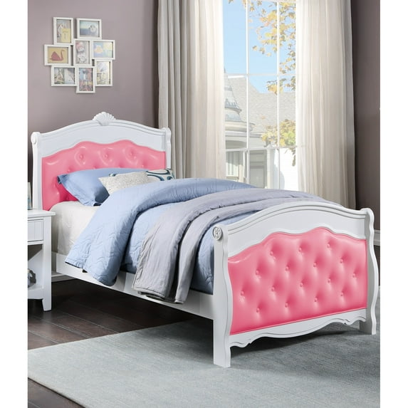 White Full Size Bed With Pink Faux Leather Headboard, Classic Bedroom Furniture Luxury Leather, Magnificent