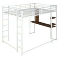 White Full Size Metal Loft Bed with one Desk and 2 Shelves Stylish