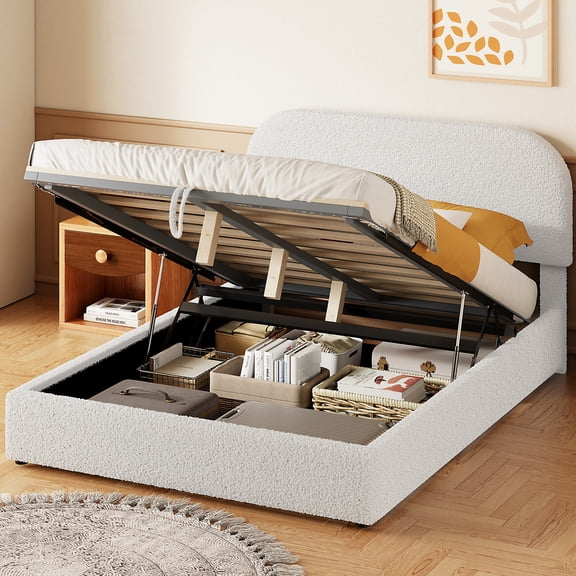 White Full Size Platform Bed with Hydraulic Function / Aesthetic and Practical Bedroom Addition
