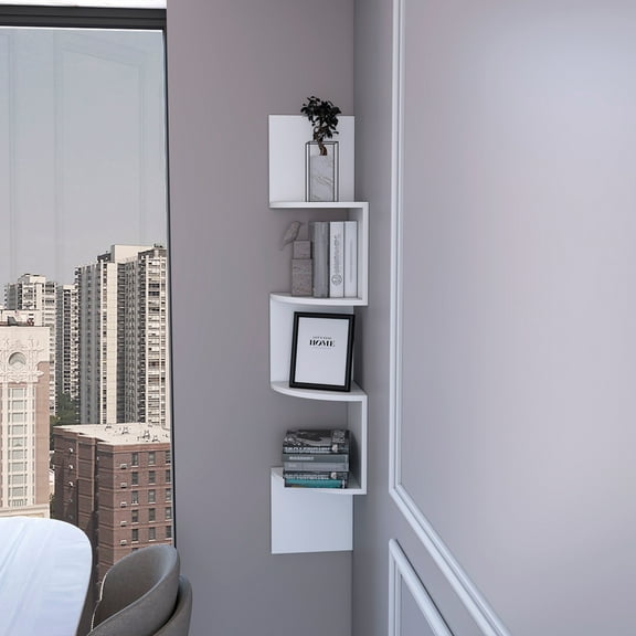 White Full-Wall Floating Shelf,White Wood Furniture Primary Living Space Display Shelving Etageres