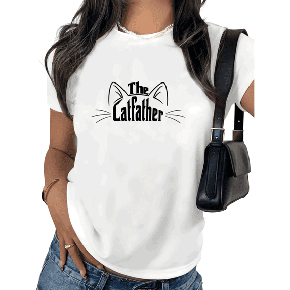 White Funny Catfather Cat Dad Print Tshirt Graphic Tees Shirts Cat Lover Gift Fathers Day Cat Owner Casual Outfit S 5XL Tops