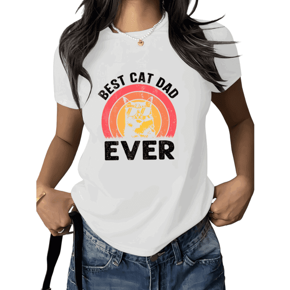 White Funny Retro Cat Dad Print Tshirt Graphic Tees Shirts Cat Lover Gift Fathers Day Casual Pet Owner Vintage Style S 5XL Tops