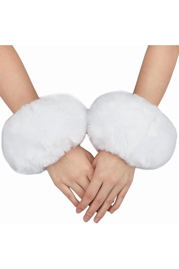 White Fur Cuffs Wrist Fur Cuff Short Winter Arm Warmers Soft Plush Fuzzy Cuffs Oversleeve Arm Warmer Gloves Wristband Sleeves