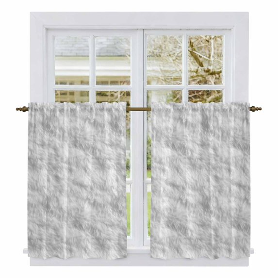 White Fur Patterned Kitchen Curtains, Pure Solid Minimalist Modern Color Light Filtering Window Curtain Panels, 2Pcs Rod Pocket Window Treatments Set for RV Dining Room Study Room 42x54 Inches