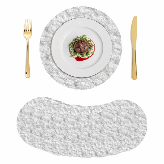 White Fur Patterned Round 15 Inch Placemats Set of 8, Pure Solid Minimalist Modern Color HeatResistant Non Slip Place Mats for Dining Table, Wipeable Braided Kitchen Table Mats for Housewarming