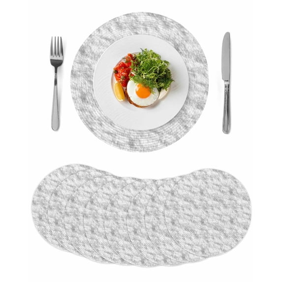 White Fur Patterned Round Placemats Set of 8 for Dinning Tables,Heat-proof Braided Table Mats 13 Inch,Pure Solid Minimalist Modern Color Washable Place Mat for Kitchen Restaurant Party Table Decor