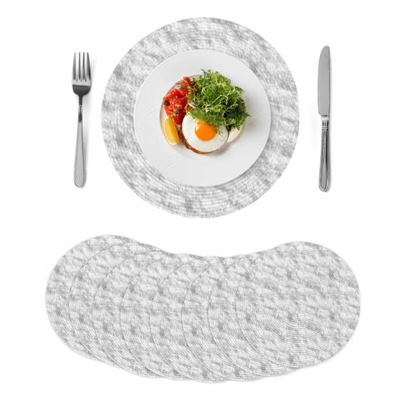 White Fur Patterned Round Placemats Set of 8 for Dinning Tables,Heat-proof Braided Table Mats 15 Inch,Pure Solid Minimalist Modern Color Washable Place Mat for Kitchen Restaurant Party Table Decor