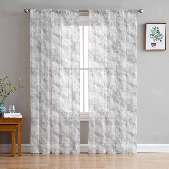 White Fur Patterned Sheer Curtains 108 Inch Length 2 Panels Set for Living Room/Bedroom, Pure Solid Minimalist Modern Color Semi Curtain Sheers Drapes Rod Pocket Window Curtains 52''x108''x2
