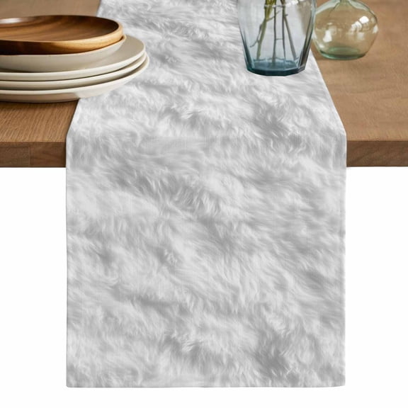 White Fur Patterned Table Runner, Pure Solid Minimalist Modern Color Washable Cotton Linen Table Runners 48 Inches Long, Dresser Scarf Runner for Nightstand/Coffee/End Tables 13''x48''