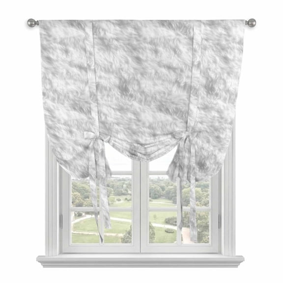 White Fur Patterned Tie Up Curtains for Windows, Adjustable Rod Pocket Valance Shade, Pure Solid Minimalist Modern Color Light Filtering Window Treatment for Kitchen Bedroom Living Room 34"x 45"