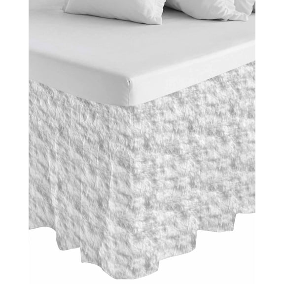 White Fur Patterned Wrap Around Bed Skirts for California King Bed 16" Drop,Bed Skirt with Adjustable Elastic Belt Dust Ruffle Bed Valance Pure Solid Minimalist Modern Color Bed Frame Cover