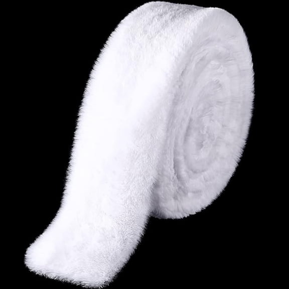 White Fur Trim Faux Ribbon Christmas Fabric for Parties Decoration 2 Inch X 16.4 Feet