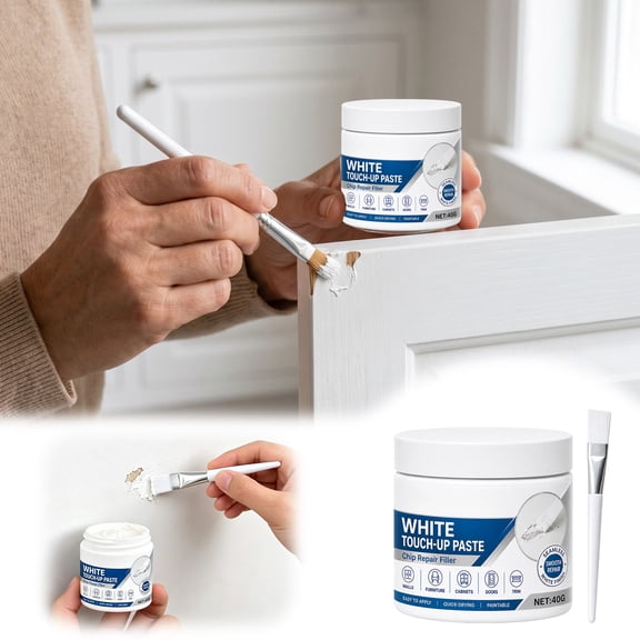 White Furniture Repair Paste, Scratch Filler and Mending Compound with Brush for Walls, Cabinet Doors, Baseboards, and Home Surface Restoration