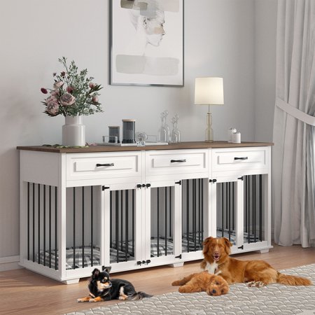 White Furniture-Style Dog Crate with Extra Storage and Secure Design 71"Inch