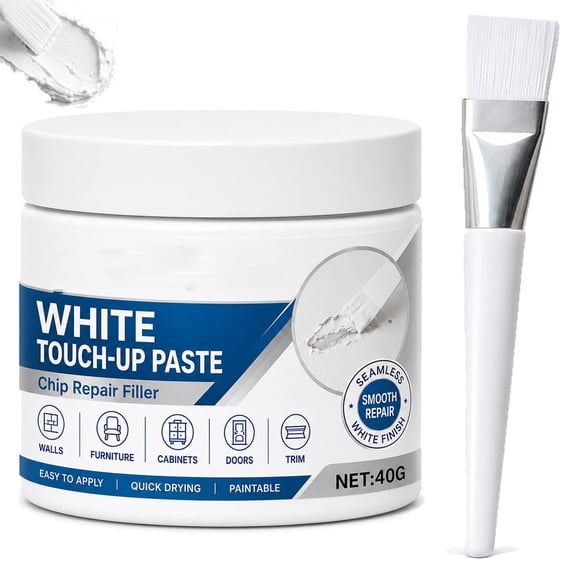 White Furniture Touch Up Paste, 40g Wood Repair Filler with Brush for Cabinets Dressers Doors and Wooden Floors